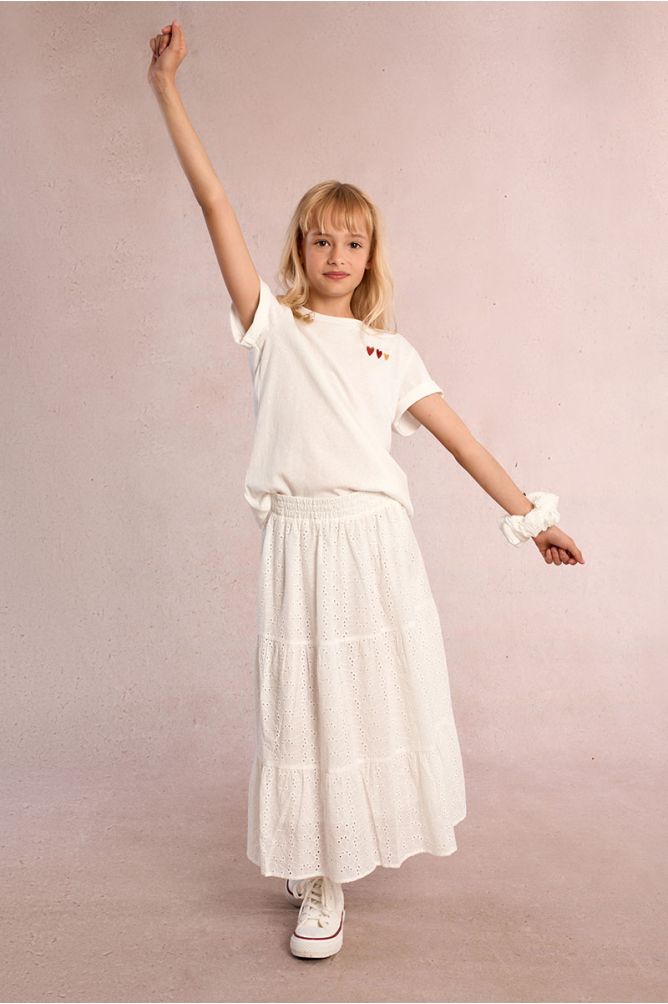 Camiseta de niña de manga corta, estampado corazones
