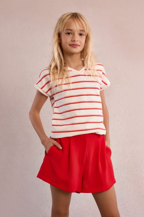 Camiseta de niña de manga corta, estampado rayas