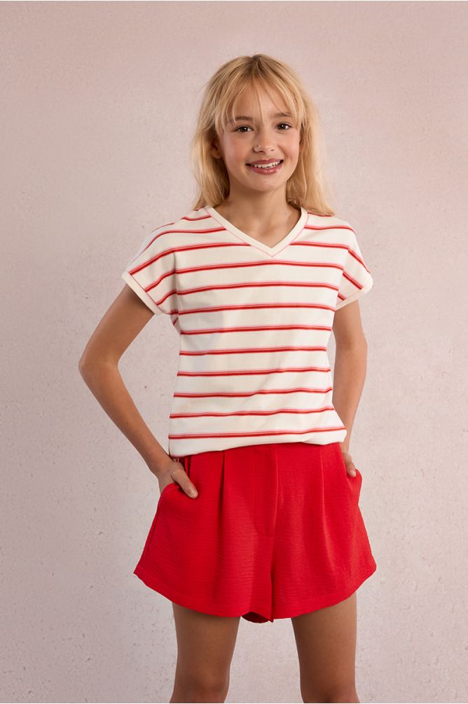 Camiseta de niña de manga corta, estampado rayas