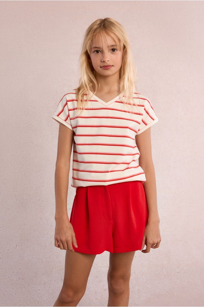 Camiseta de niña de manga corta, estampado rayas