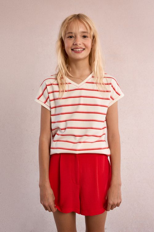 Camiseta de niña de manga corta, estampado rayas