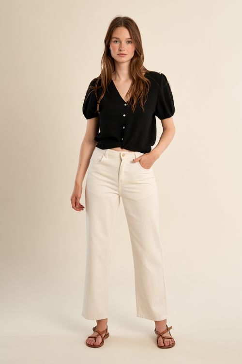 Top de mujer de manga corta, con lazada