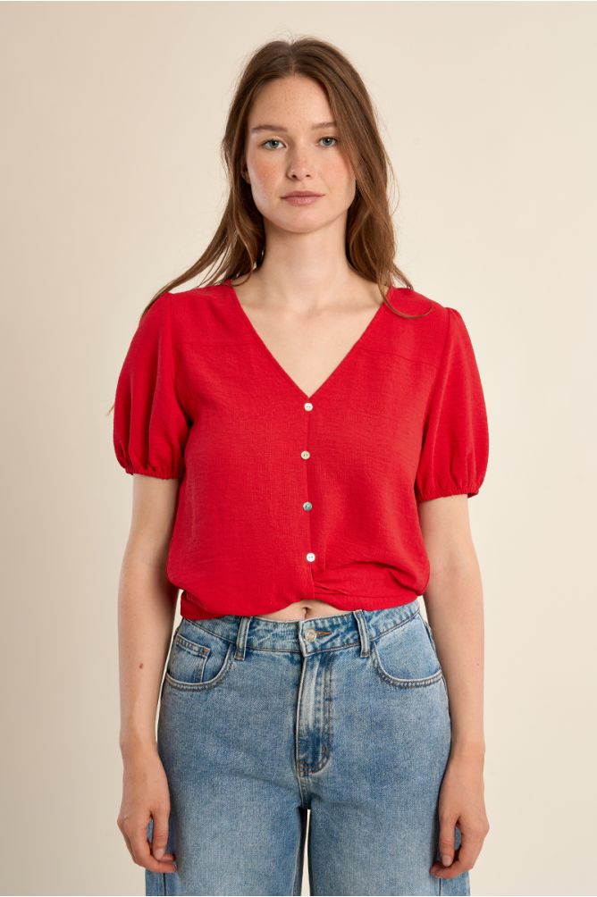 Top de mujer de manga corta, con lazada