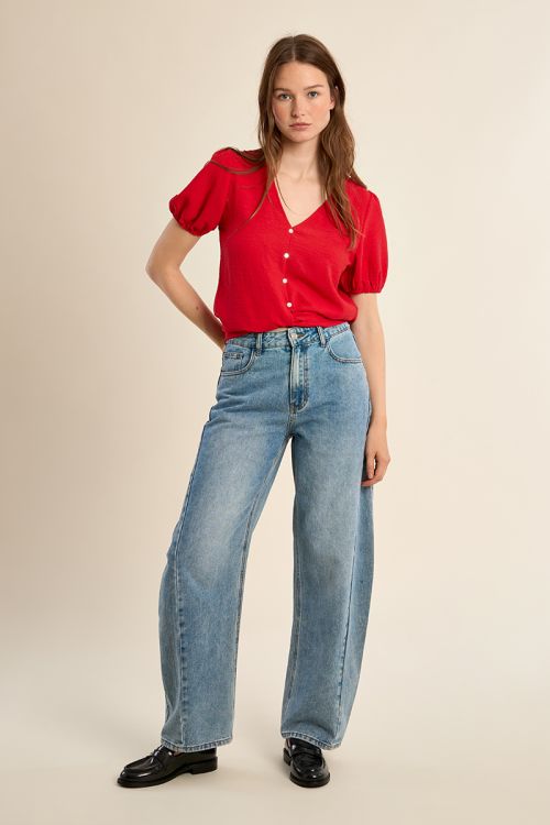 Top de mujer de manga corta, con lazada