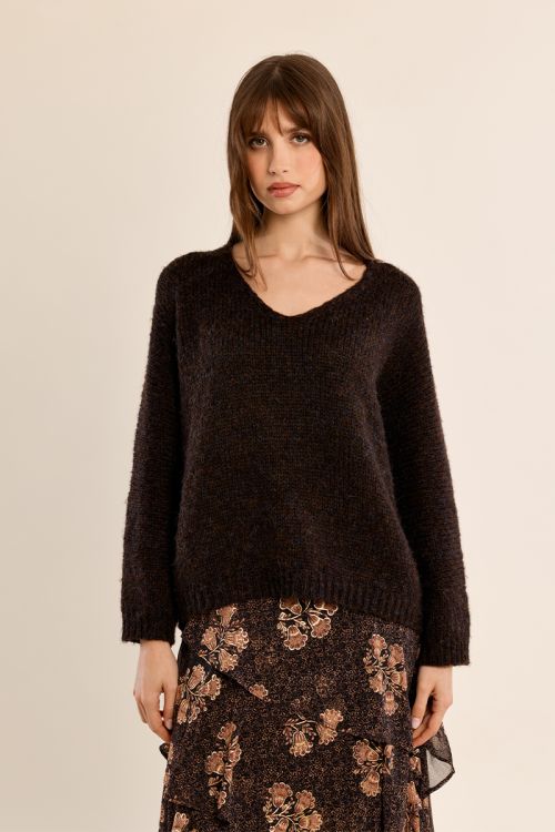 Knitted sweater, V-neck
