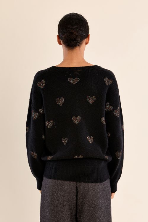 Knitted sweater, glittery hearts