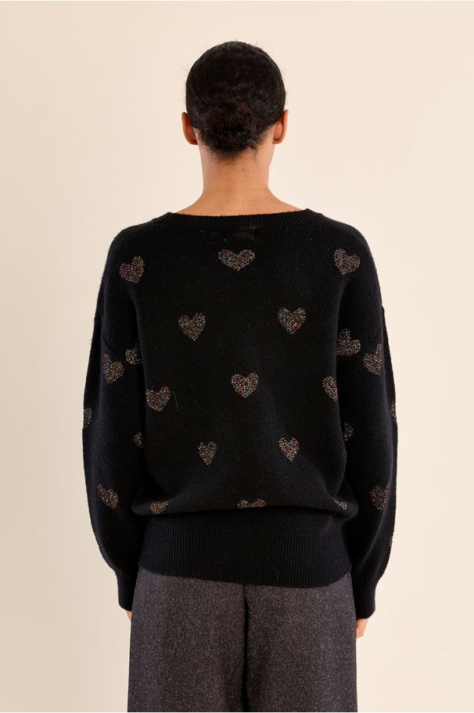Knitted sweater, glittery hearts