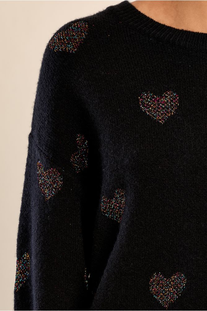 Knitted sweater, glittery hearts