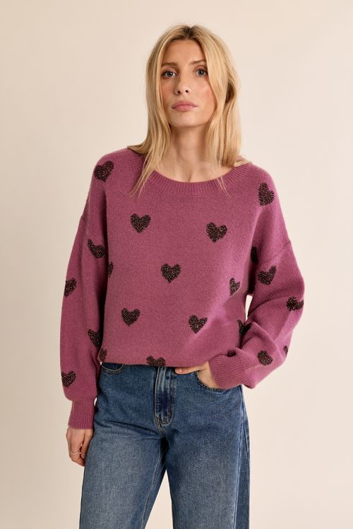 Knitted sweater, glittery hearts
