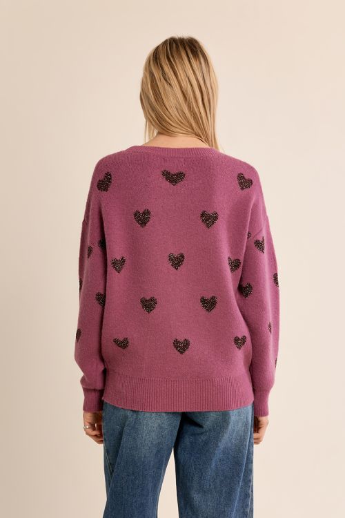 Knitted sweater, glittery hearts