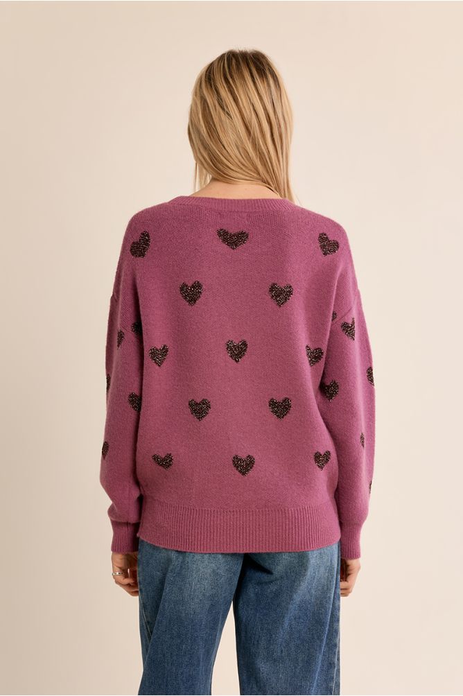 Knitted sweater, glittery hearts