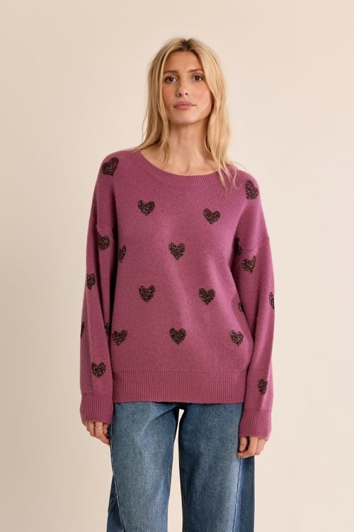 Knitted sweater, glittery hearts
