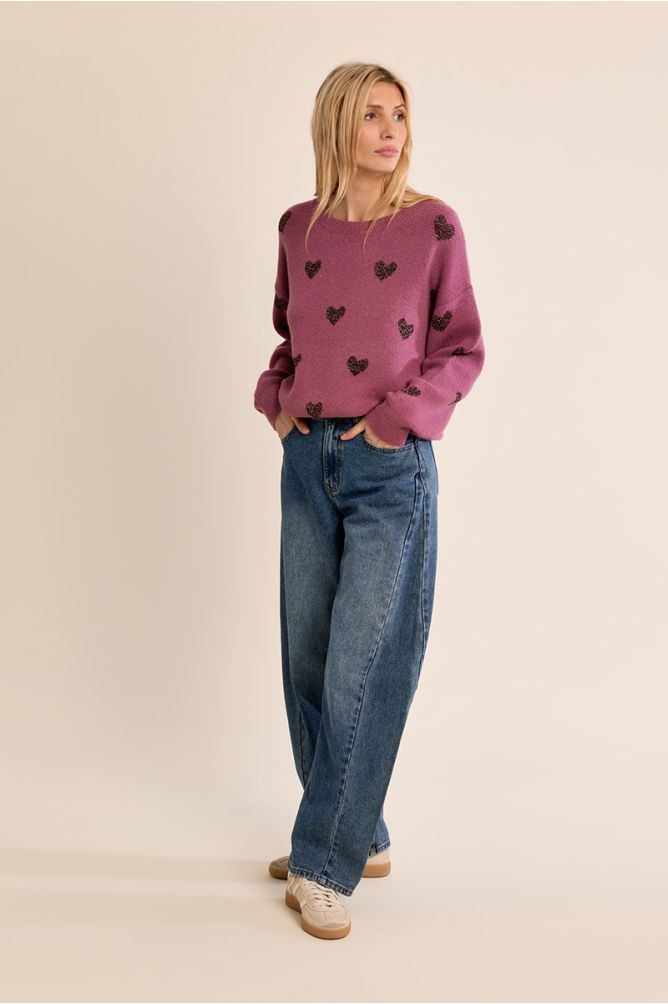 Knitted sweater, glittery hearts