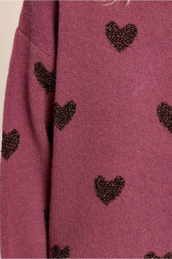 Knitted sweater, glittery hearts