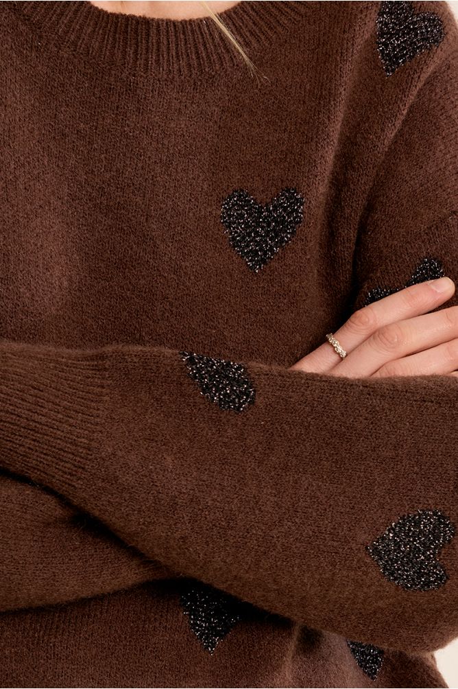 Knitted sweater, glittery hearts