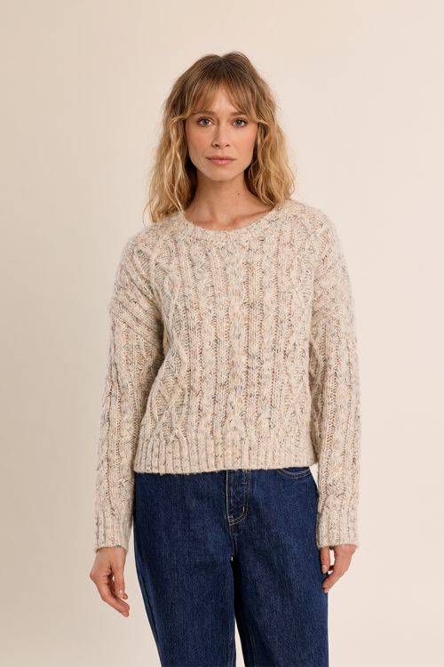 Short braided knit sweater