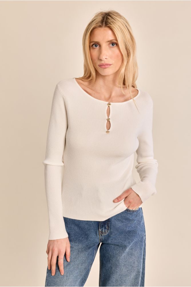 Fine ribbed sweater, fancy buttons