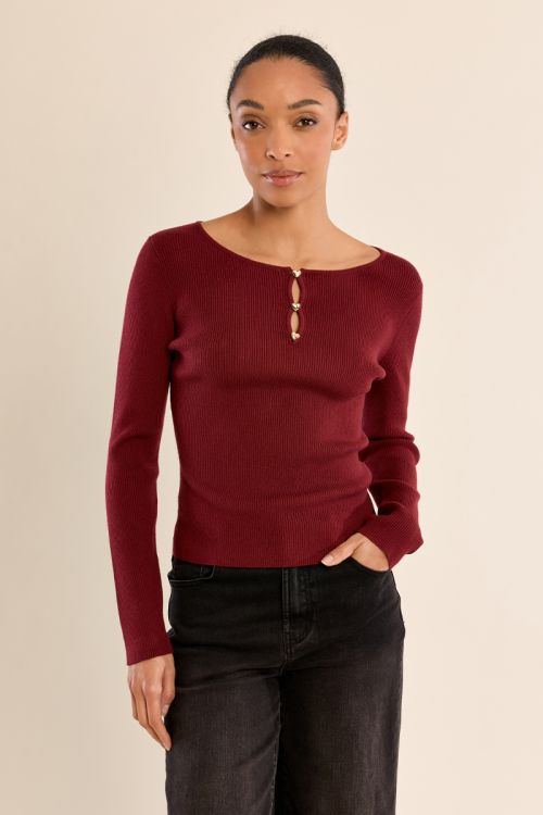 Pull fin côtelé, boutons fantaisie