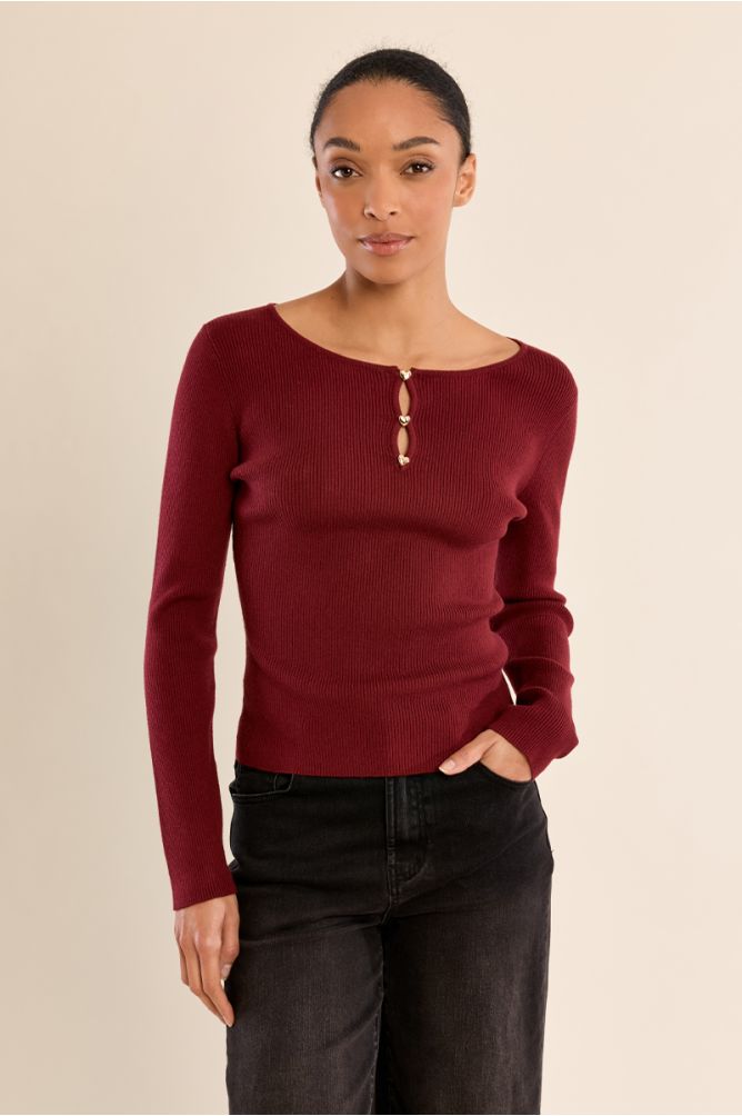 Fine ribbed sweater, fancy buttons