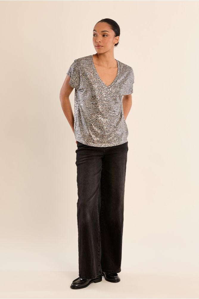 T-shirt col V irisé