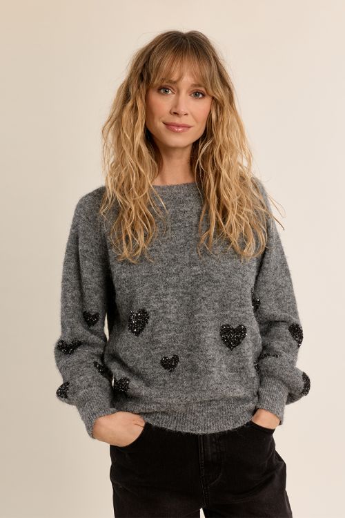 Balloon sleeve sweater, heart pattern