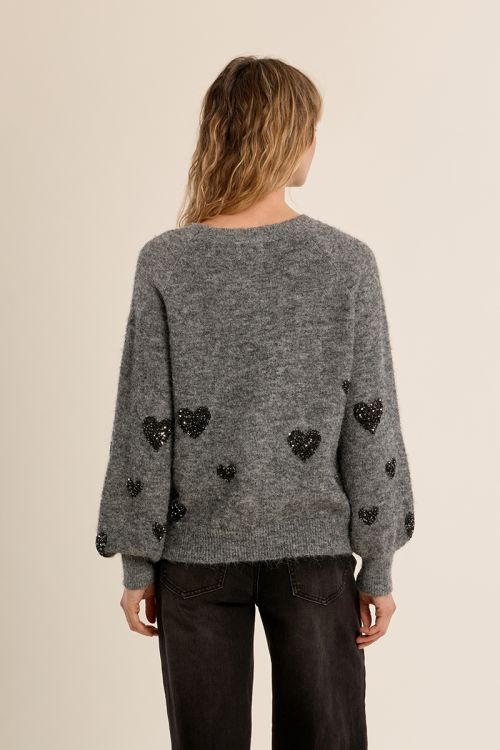 Balloon sleeve sweater, heart pattern