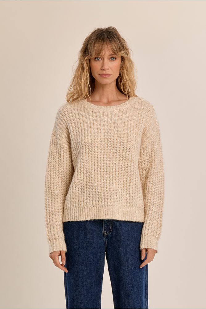 Knitted sweater, button detail