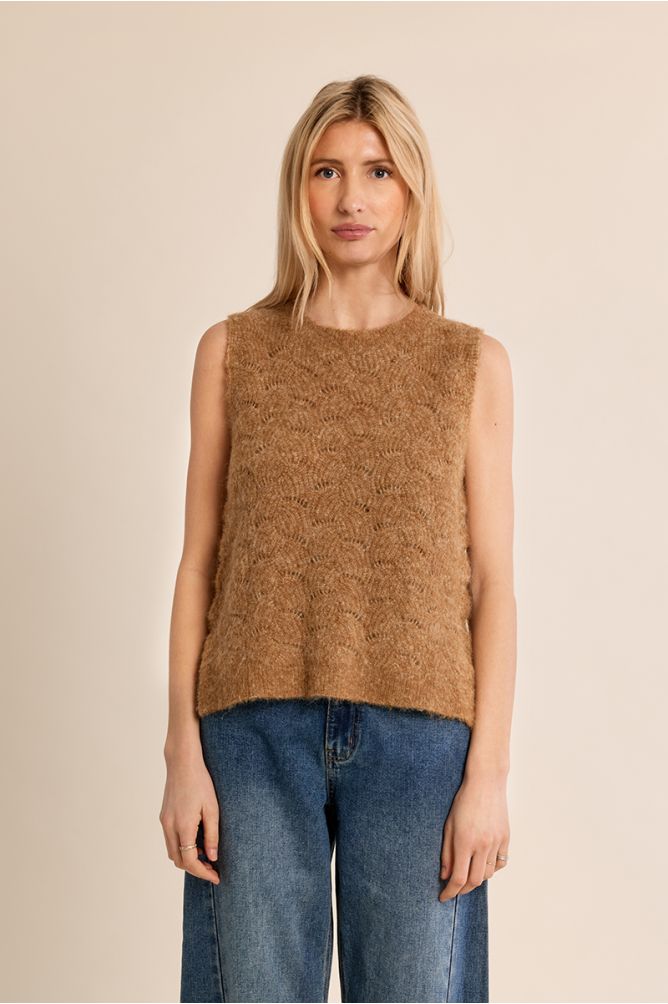 Straight sweater in openwork knit