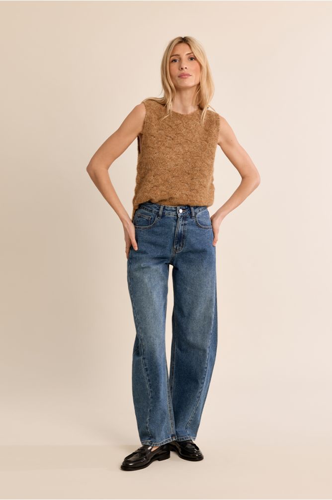 Straight sweater in openwork knit