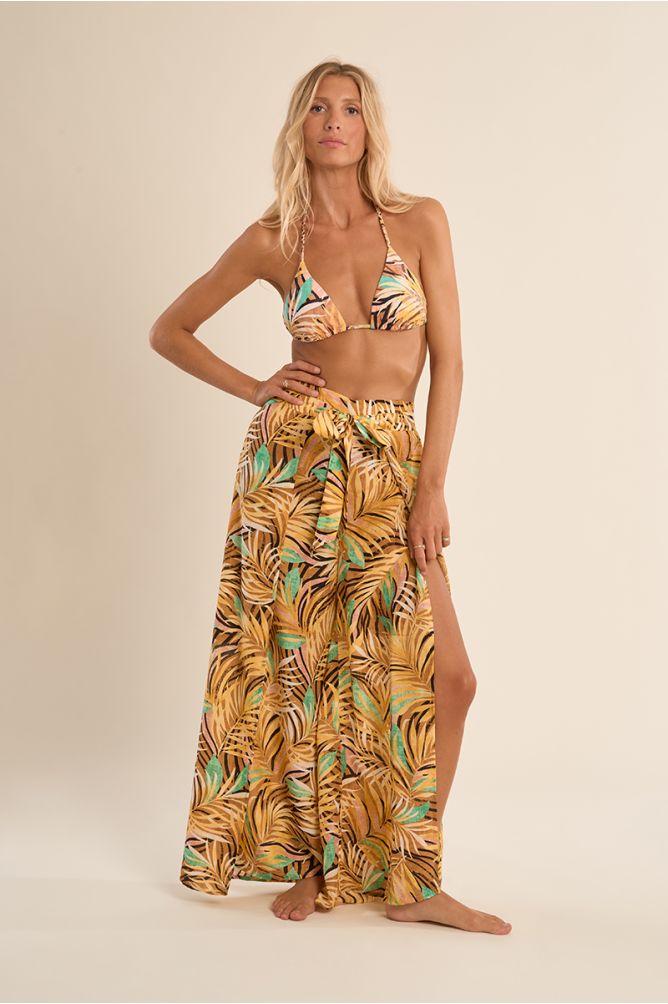 Pantalon large imprimé et ceinture à nouer