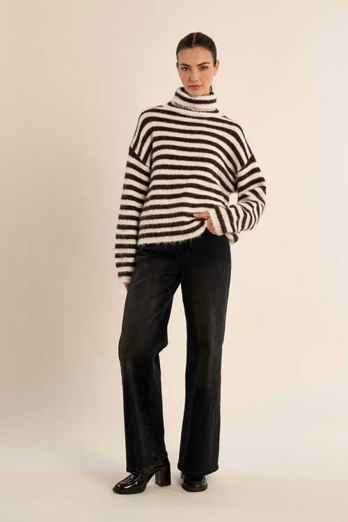 Pull col roulé rayé
