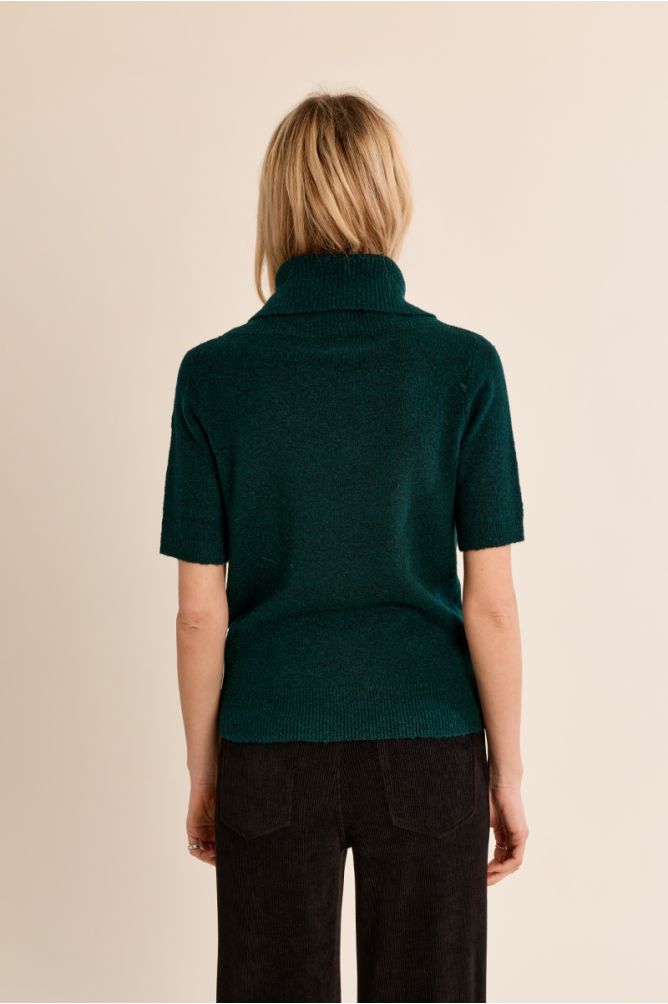 Short-sleeved sweater, cowl neck