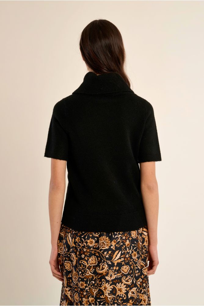 Short-sleeved sweater, cowl neck