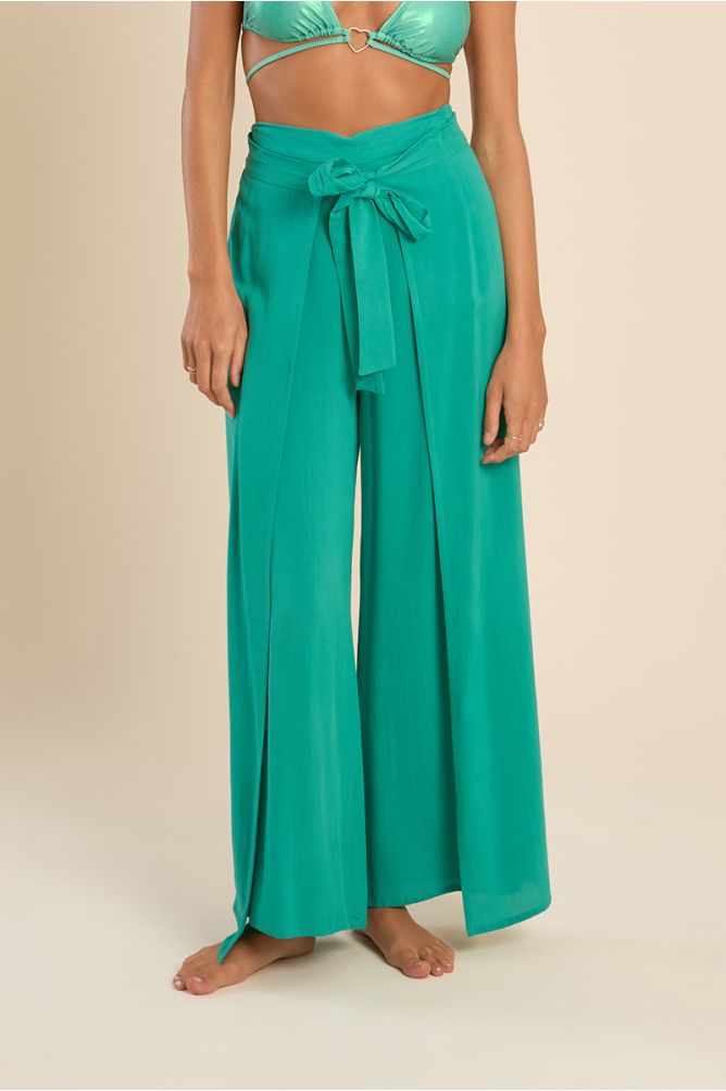 Pantalon large ceinture à nouer