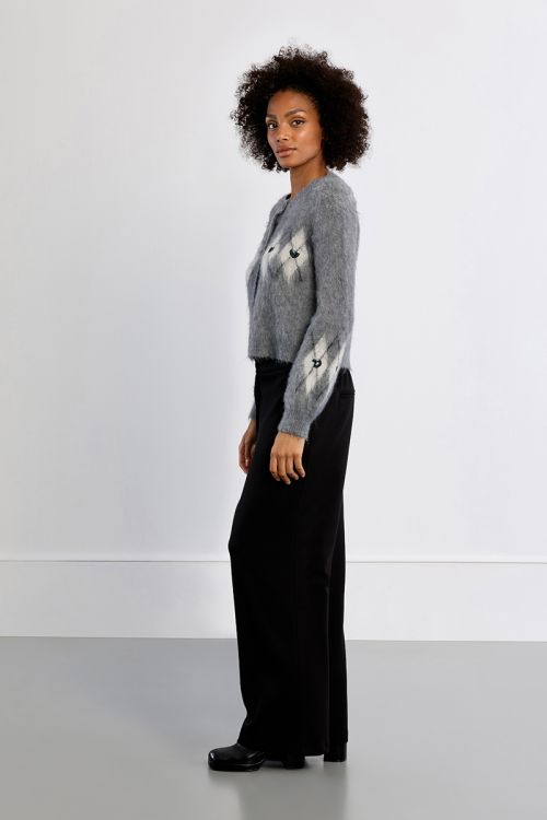 Cardigan à carreaux et cœurs, effet brossé