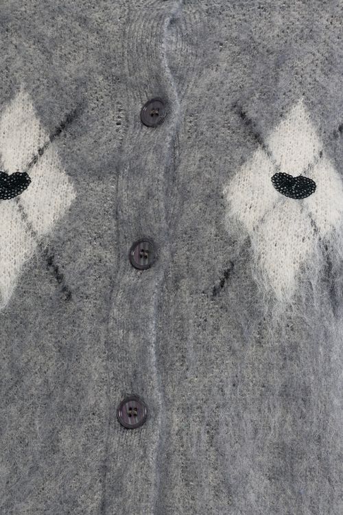Cardigan à carreaux et cœurs, effet brossé