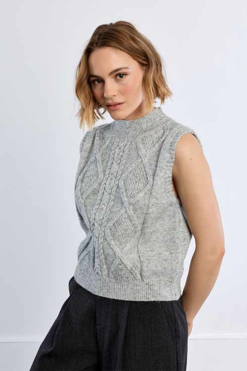 Pull sans manches en maille torsadée