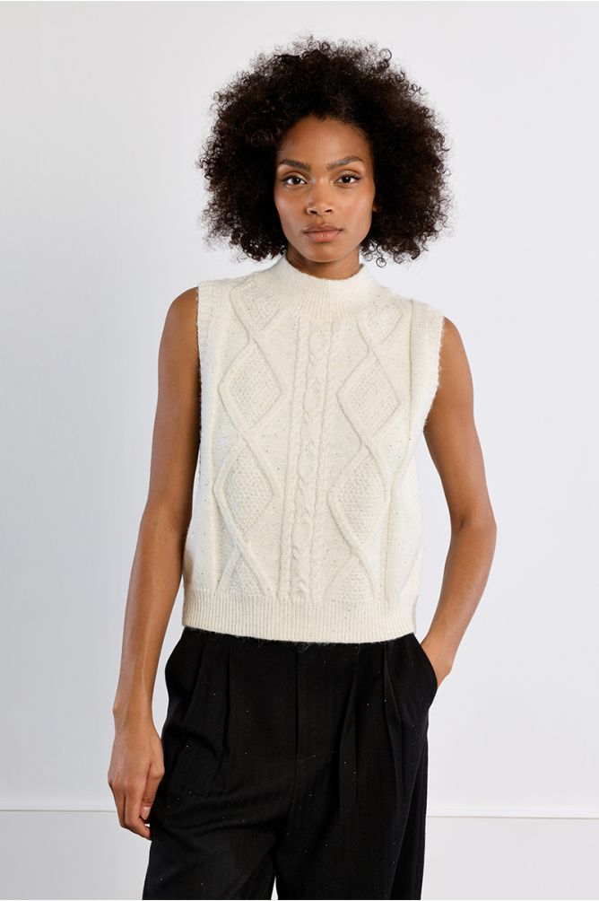 Pull sans manches en maille torsadée