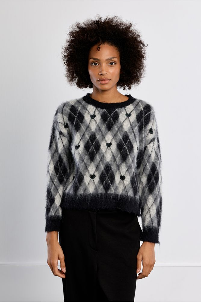 Plaid sweater and hearts, brushed effect