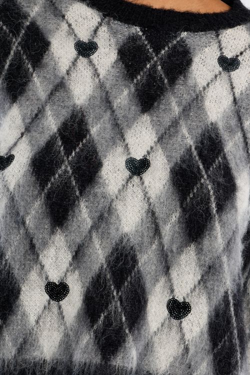Plaid sweater and hearts, brushed effect