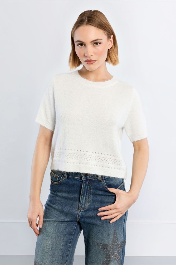 Short-sleeved knitted sweater, plain