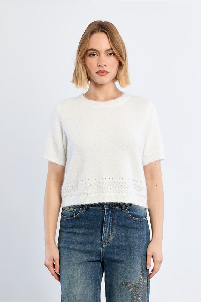 Pull en maille manches courtes, uni