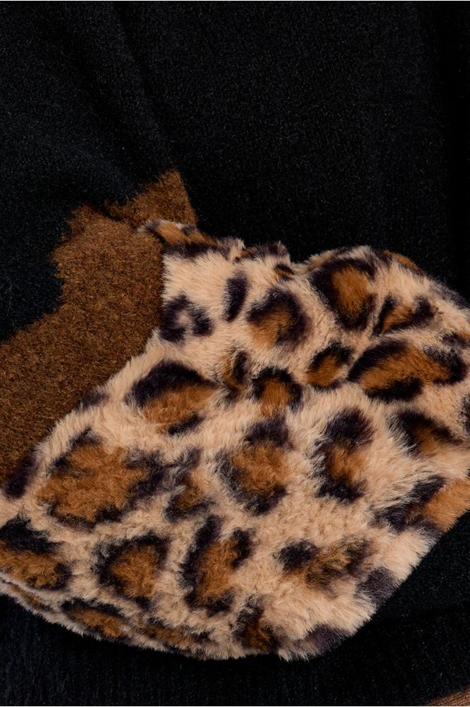 Bi-material sweater, leopard