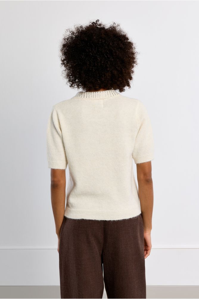 Knitted polo shirt, rhinestone