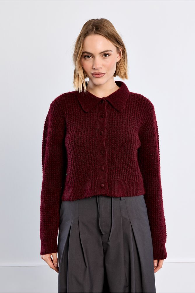 Cardigan boutonné, col Preppy