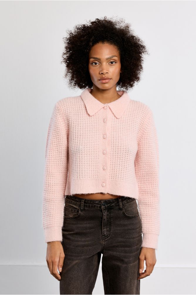 Cardigan boutonné, col Preppy