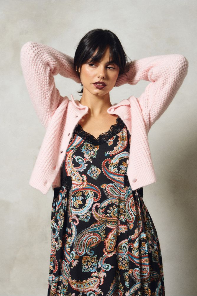Cardigan boutonné, col Preppy