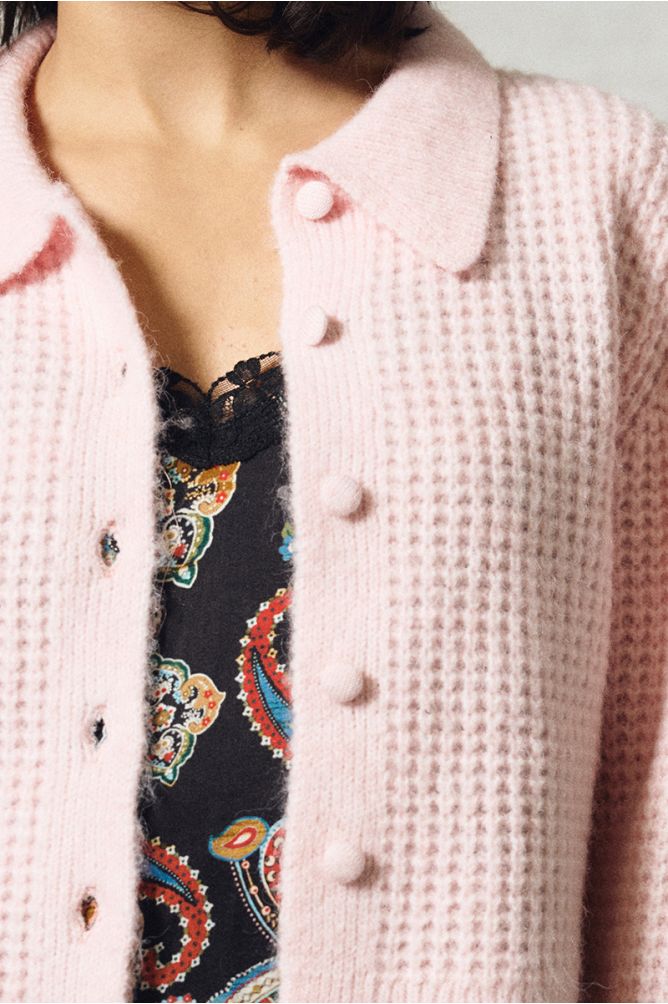 Cardigan boutonné, col Preppy