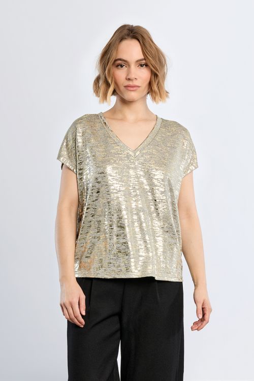 Camiseta de manga corta en tejido brillante