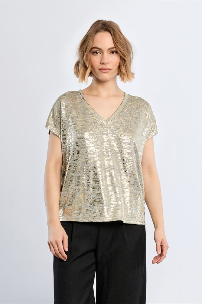 Camiseta de manga corta en tejido brillante